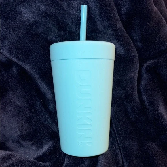 Dunkin' Blue Rubber Tumbler with Straw (Lid twists off) - Picture 1 of 4